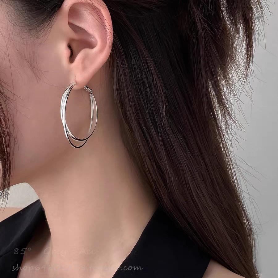 French Premium Sense Unique Double-Layer Circle Earrings Women'S Earrings Premium Sense Circle Small Face Earrings