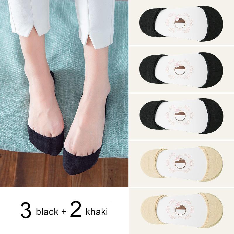 5 Pairs Thin Cotton Boat Socks for Women Shallow Mouth Summer Silicone Anti Slip Women's Ankel Socks for High Heels Shoes
