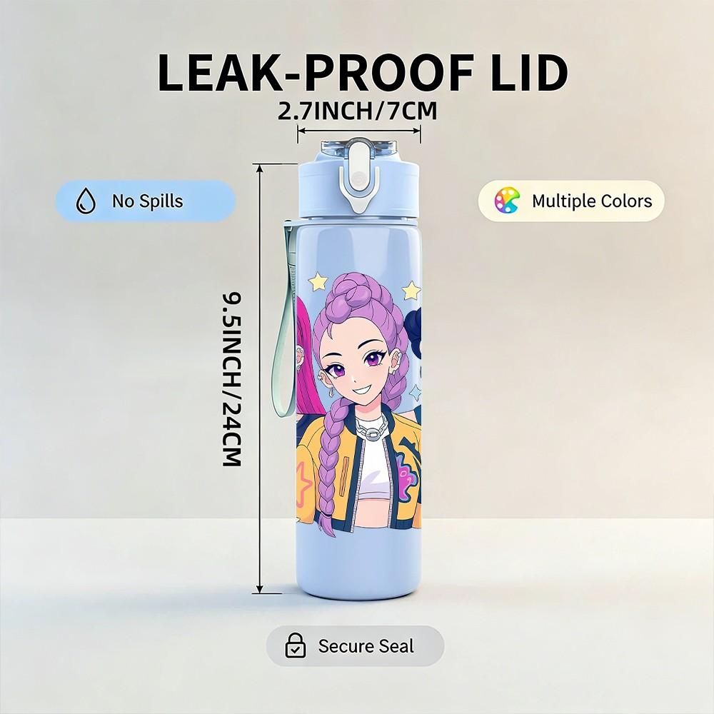 1PC Colorful Girls Character Pattern 750ml Color Plastic Sports Water Bottle Leakproof Flip Straw Lid Suitable for Sports Office Home Use