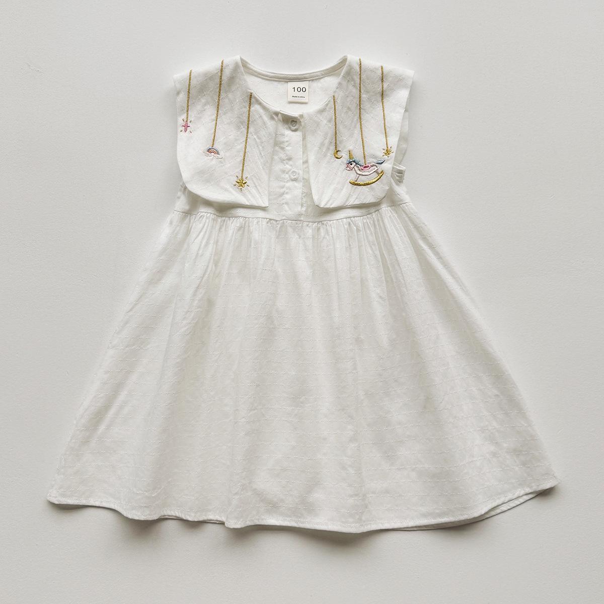 Summer Girls Sleeveless Dress Embroidered Collar Jacquard Carousel Pattern Baby Dress 90cm белый