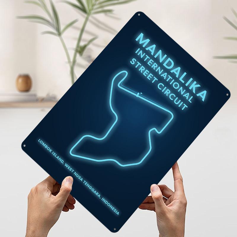 

Mandalika International Street Circuit Map Printed Poster Customized Wall Art Retro Vintage Metal Tin Signs for Bar Accessories 20x30cm（7.8x11.8inch）
