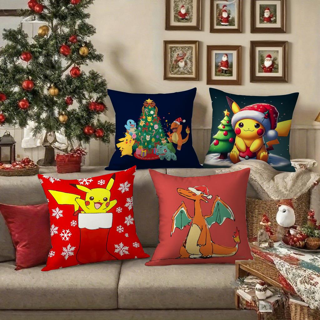 Pikachu Wears a Hat and Cute Christmas Pillow Case To Enhance the Sense of Home Atmosphere