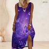 Women Plus Size Scoop Neck Sleeveless Purple Butterfly Printed A Line Maxi Dress