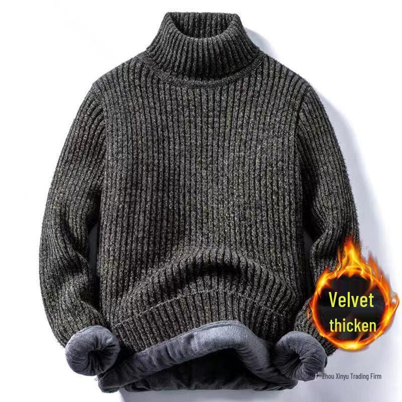 Men's Thick Velvet Chenille High Neck Sweater - Trendy, Loose Fit, Warm Solid Color Knit for Autumn/Winter