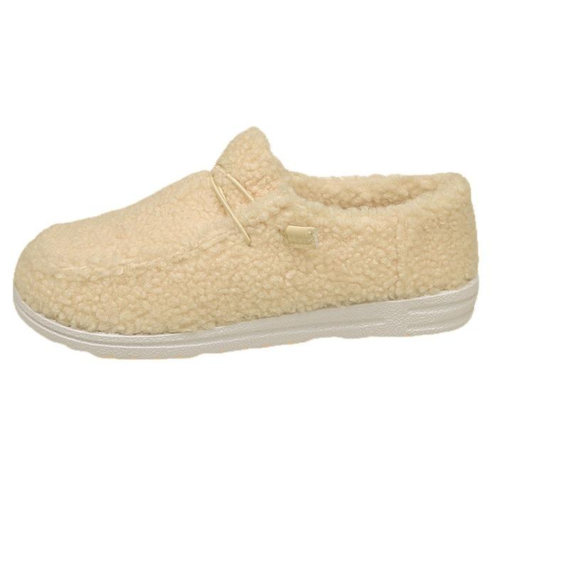 Plus - Size Women's 2025 New - Style Korean - Style Fleece - Lined Fuzzy Sheepskin - Lined Driving Moccasins for Winter - Outdoor Wear, Flat - Soled