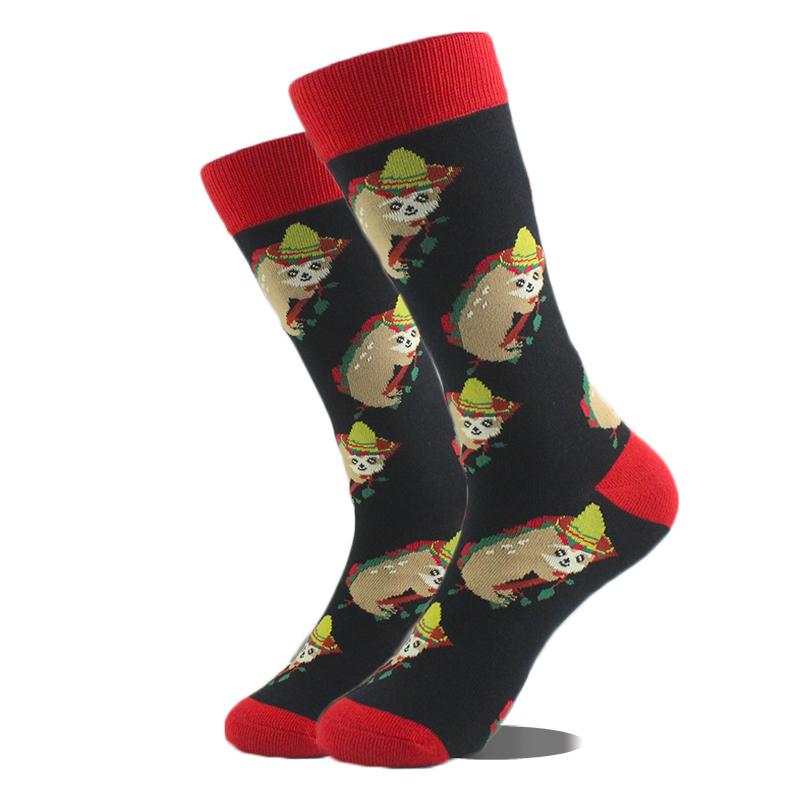 Cool Hip Hop Crew Socks Men Funny Animal Squirrel Shark Dinosaur Boxing Dog Fortune Cat Sokken Harajuku Divertidos Chaussette