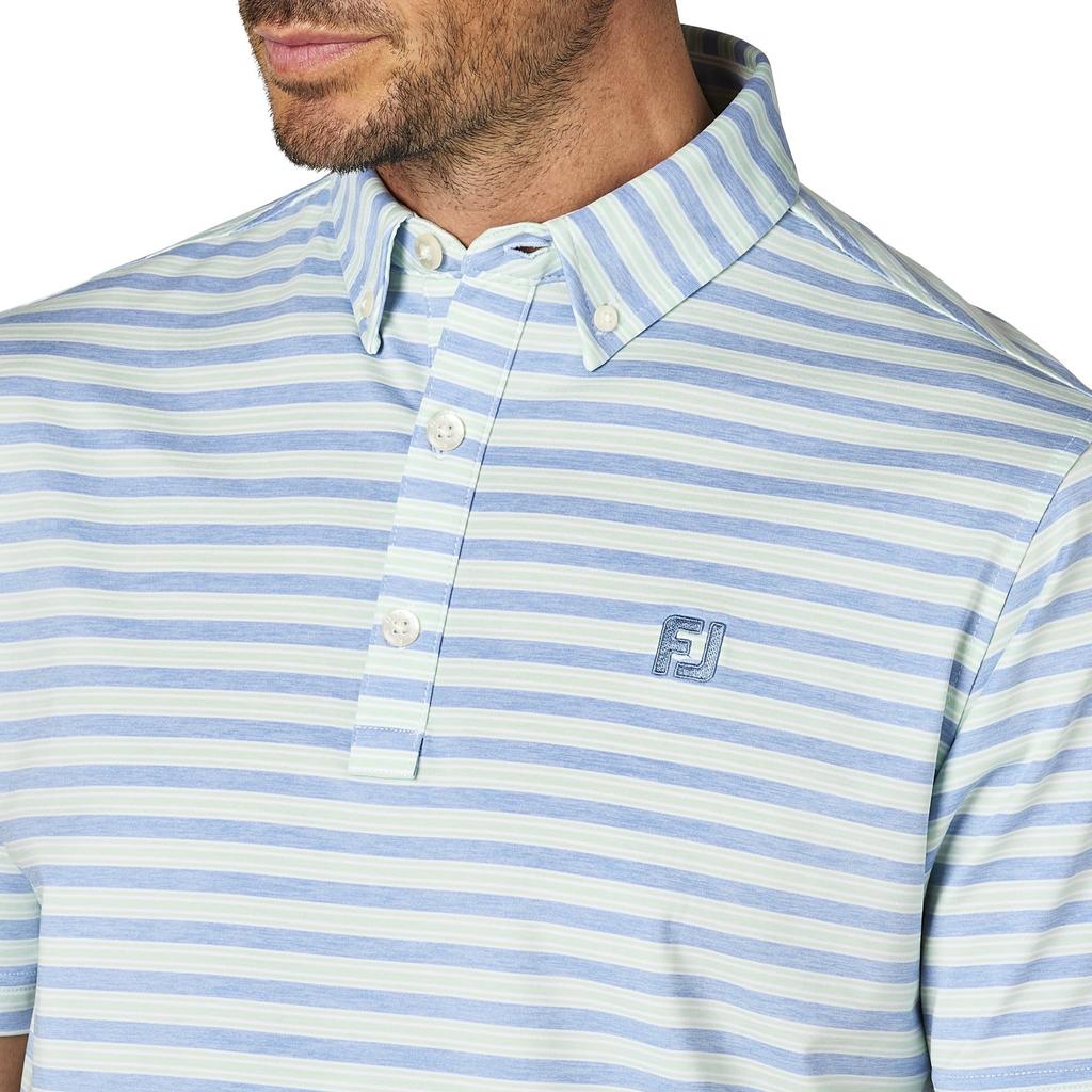 FootJoy Men's Heather Stripe Short Sleeve Button-Down Golf Shirt, Heather Blue Jay, Size L (FJ-S25-S11, 34519-L)