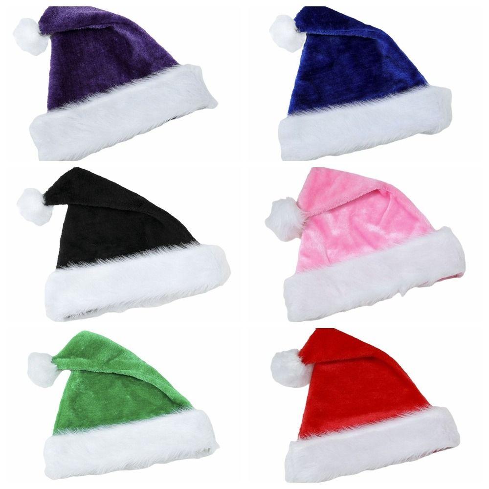 Fashion Multi Color Plush Christmas Hat Plush with Pompom Fur Xmas Cap Thicken Comfortable Santa Claus Hat New Year