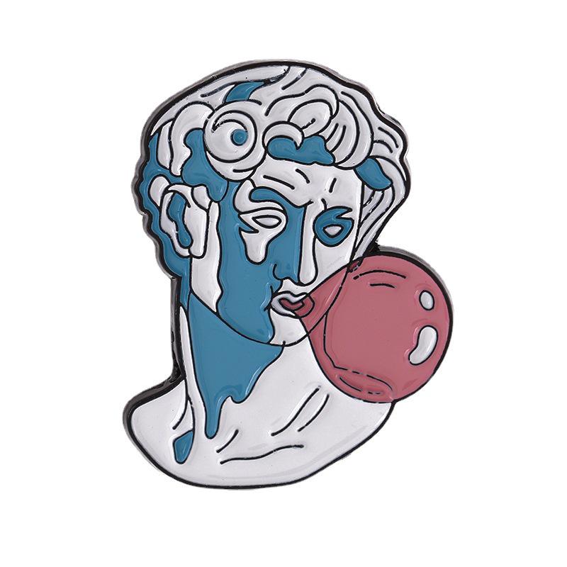 Minimalist Enamel Roman Head Brooch - Zinc Alloy