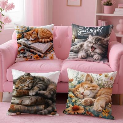 Cute Cat Cushion Cover Comfortable Reversible Pillow Cover Ideal for Car Sofa Bedroom & Beyond