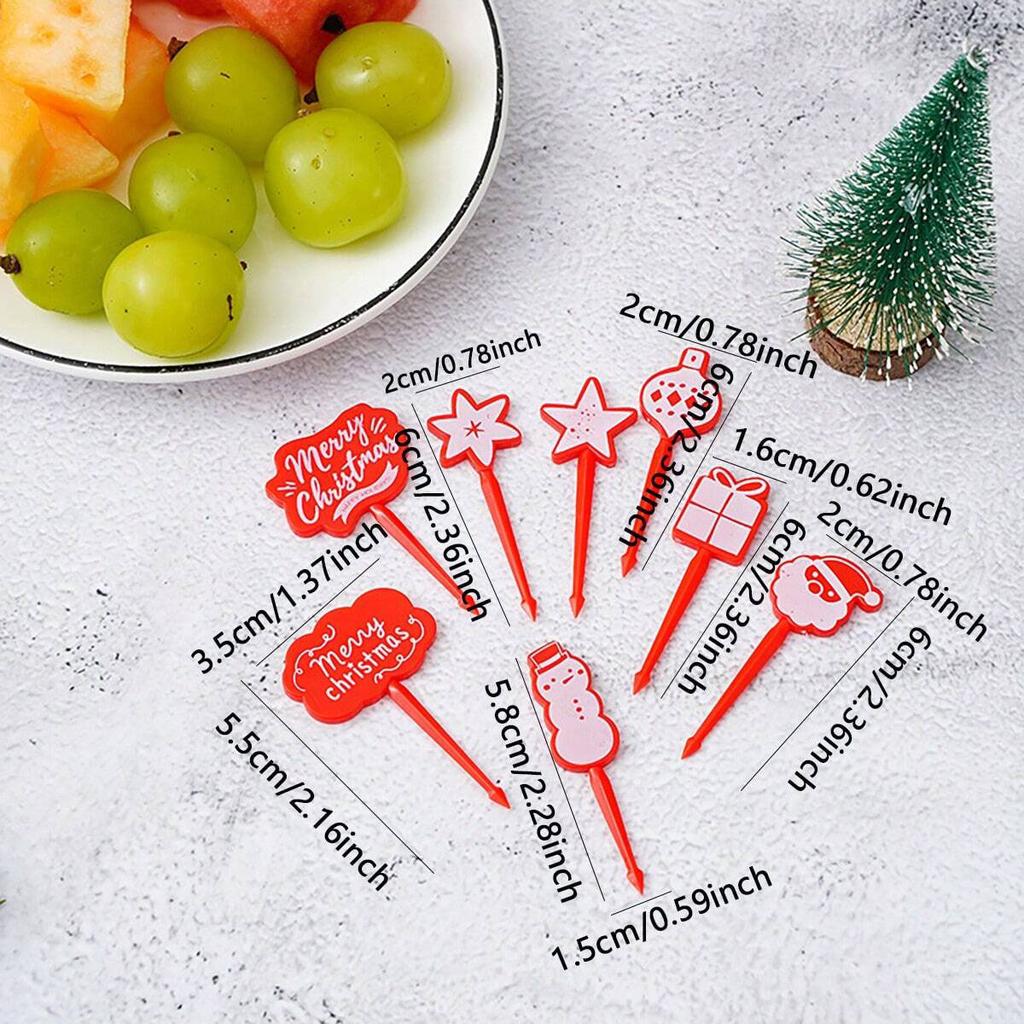 8PCS Christmas Fruit Fork Food Grade Plastic Mini Cartoon Kids Cake Fruit Toothpick Bento Lunch Bento Party Decoration