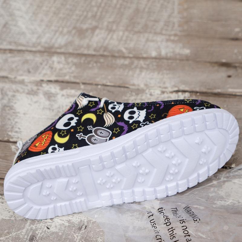 Fashion 2024 New Shoes Women's Pumpkin Shoes Lace Up Low-Top Slip On Flat Comfy Lightweight Outdoor Halloween Shoes