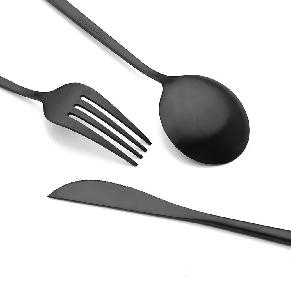 6/30Pcs Matte Black Cutlery Set Stainless Steel Knife Fork Spoon Dinnerware Flatware Kitchen Tableware Set Party Hotel Supply