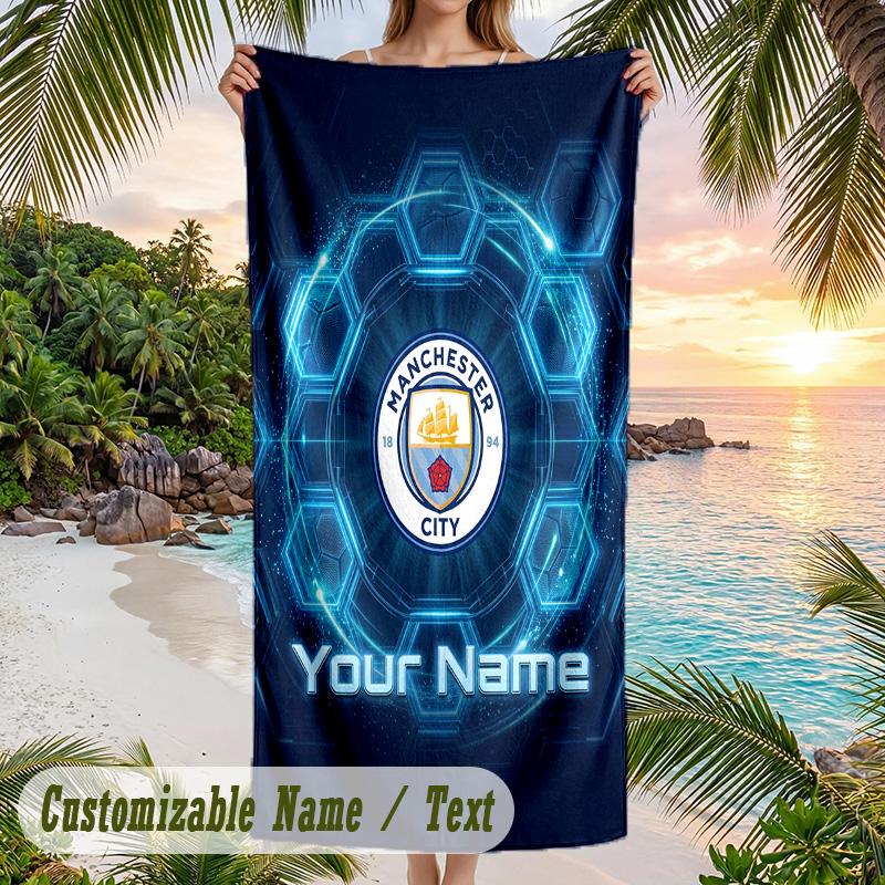 Beach Towel Manchester City Print Custom Name Text Soft Towel for Swimming Pool