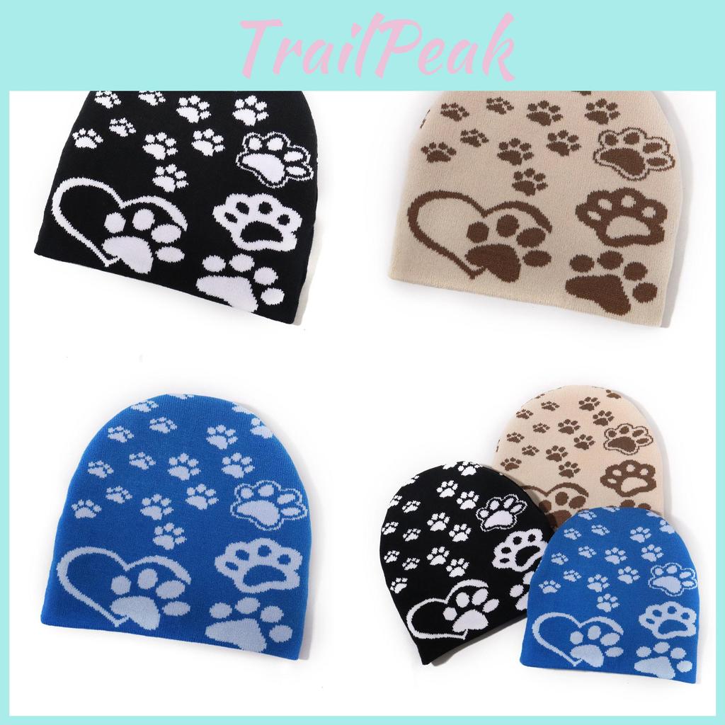 Simple Style Paw Print Knit Hat With Acrylic For Outdoor Activities And Winter Protection