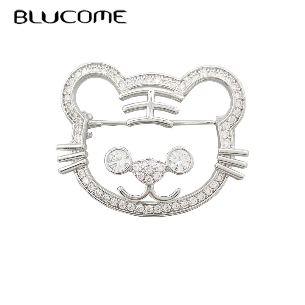 Blucome Newest Fashion Small Cat Shape Brooches Crystal Copper Animal Brooch for Women Men Suit Scarf Hijab Pins