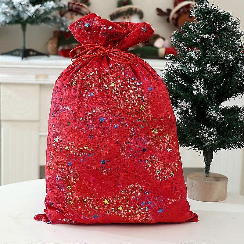 New Christmas gift bag gold-stamped five-pointed star children's gift bag Dutch velvet colorful drawstring gift bag colorful stars (gray)