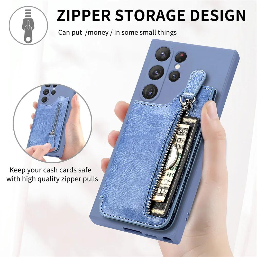 Luxe Wallet Case met Rits Camera 360 Bescherming Achterkant voor Samsung Galaxy S24 S23 S22 S21 S20 Ultra Plus S8 S9 S10 Cover