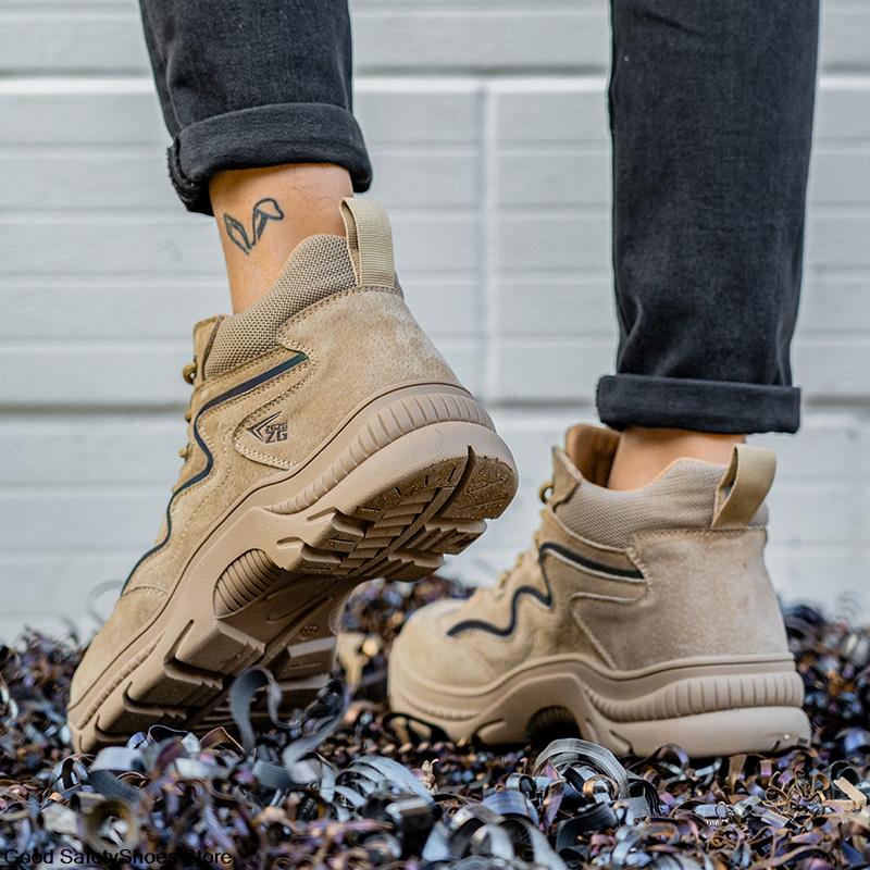 Cow Suede Work Safety Boots Men Steel Toe Shoes Puncture-Proof Indestructible Boots Safety Shoes Men Work Shoes Sneakers Male