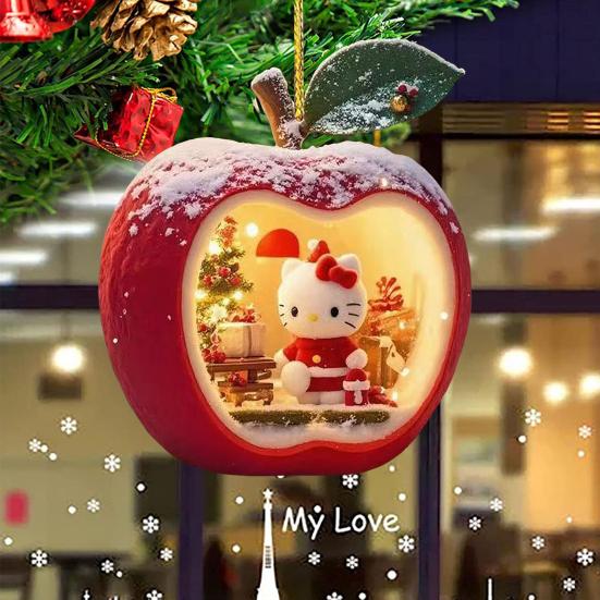 Christmas Ornament Cartoon Anime Cat In Red Fruit Christmas Tree Ornament 2D Acrylic Hanging Pendant for Holiday Home Decor