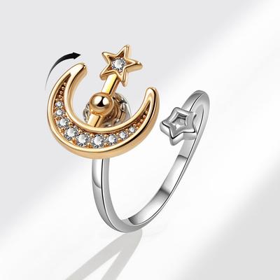 Anello Stella Luna Moda Europea e Americana Anello Rotante Stella Luna Anello Aperto da Donna