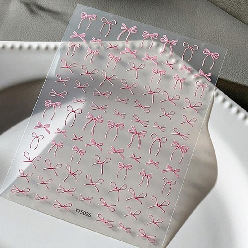 1 Folha Adesivos de Unha 3D Laço Y2K Colorido Fita Gravata Borboleta Adesivos Autoadesivos Sliders Folhas Para Manicure Decoração de Arte de Unha