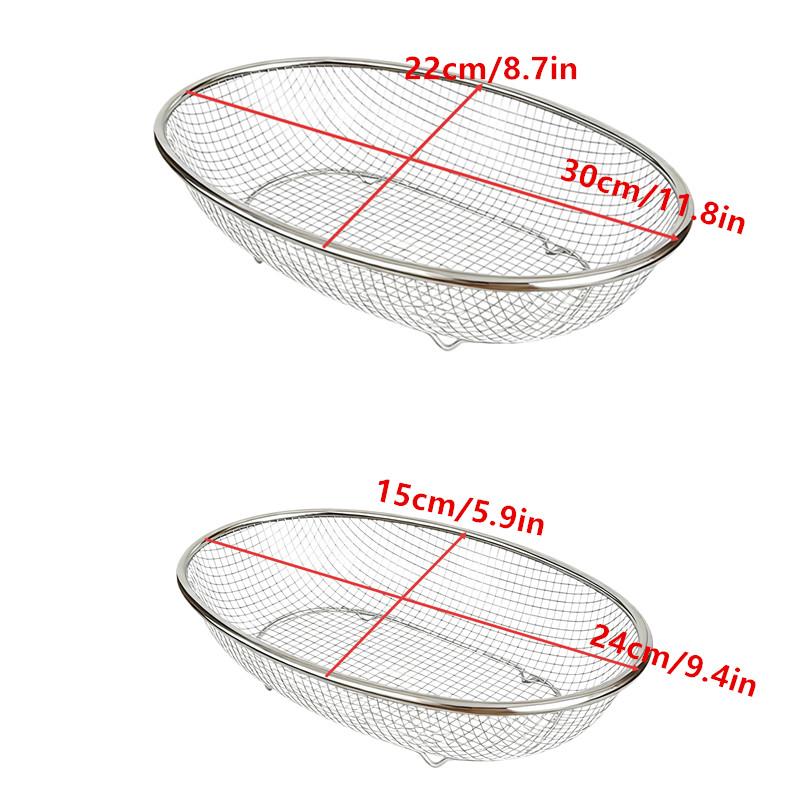 Stainless Steel Fruit And Vegetable Basket Oval Drainage Basket Mesh Frame Mesh Screen Kitchen Washing Basket Storage Basket