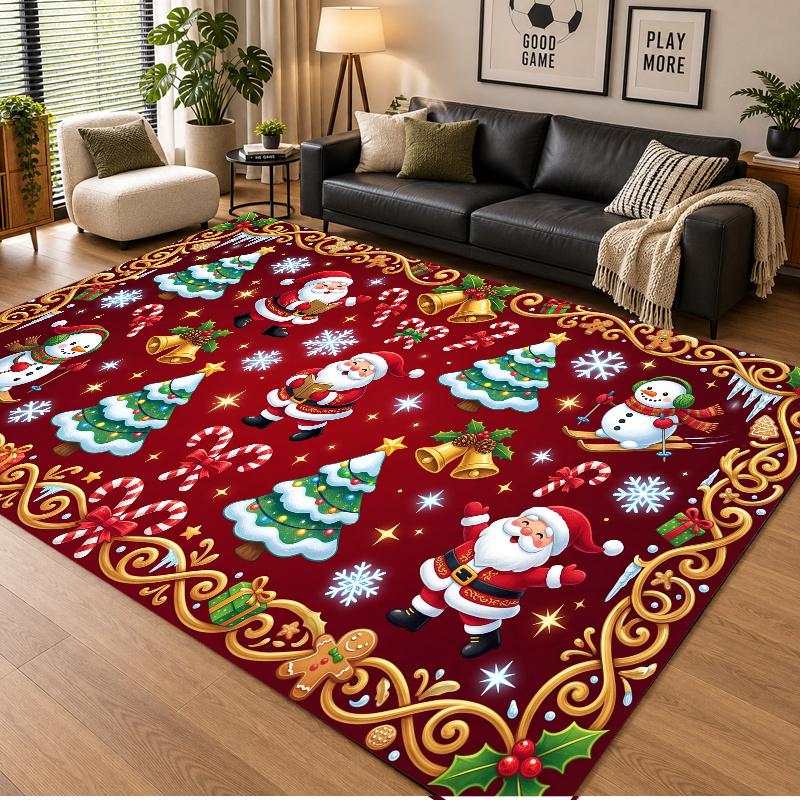 Christmas Theme Floor Carpet, Soft Area Rug, Xmas Indoor Home Holiday Decoration