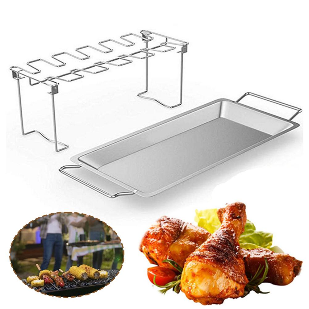 Chicken Leg Rack Non-Stick Grilling BBQ Barbecue Rib Stainless Steel Roast Rack Roast Chicken Wing Leg Rack