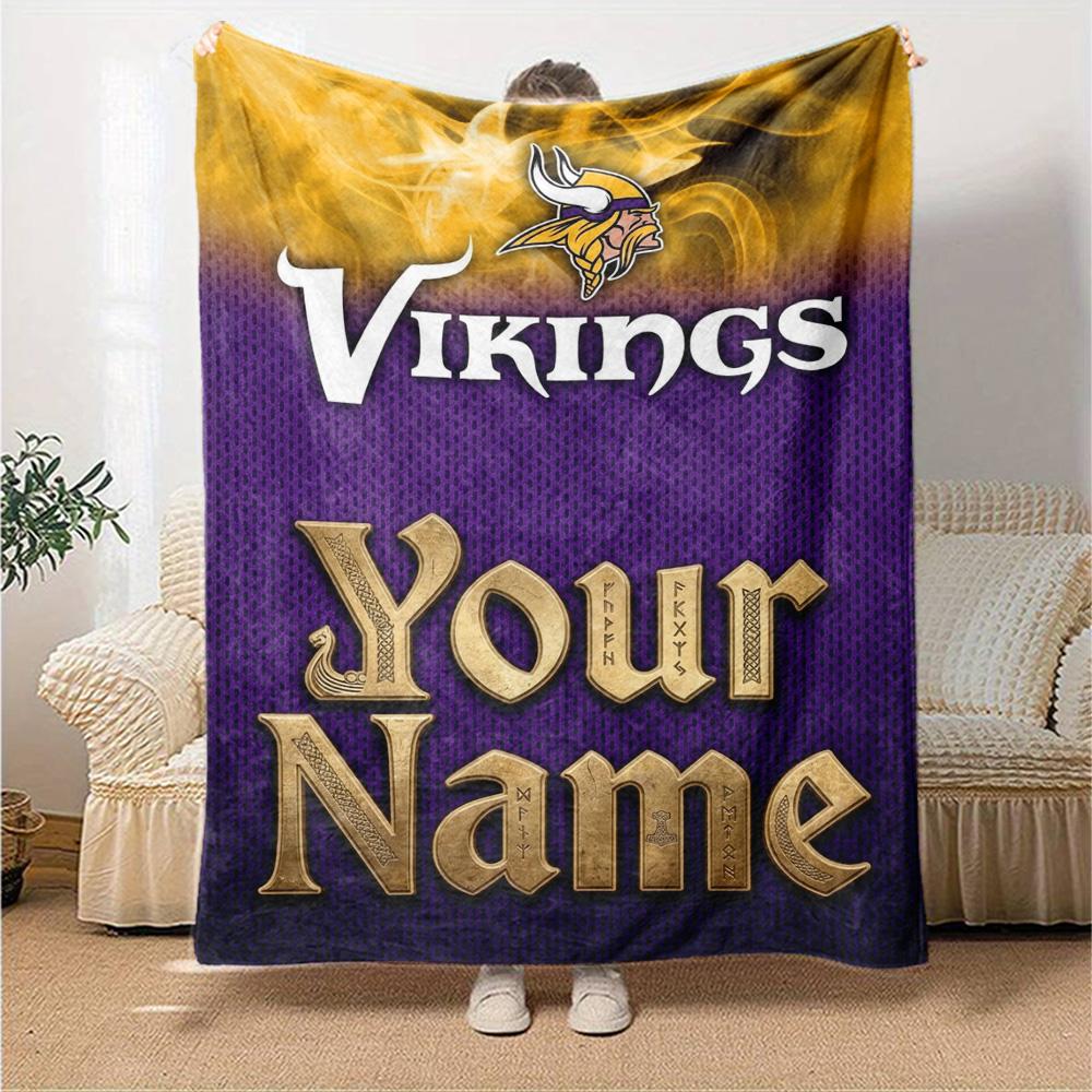 Name Custom Minnesota Vikings Logo Print Flannel Blanket High Quality Warm Comfortable Cover for All Seasons Perfect for Gifts Home Decor