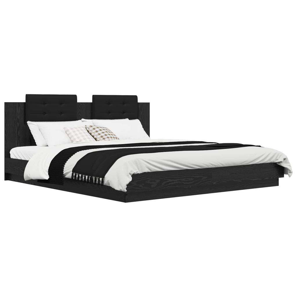 Bed Frame with Headboard Black Oak Effect 200 x 200 cm