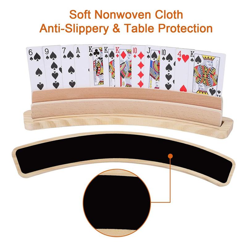ABWR-2Set Curved Wooden Playing Cards Holder Tray Rack Organizer Solid Card Holder For Bridge Canasta Strategy Card Playing