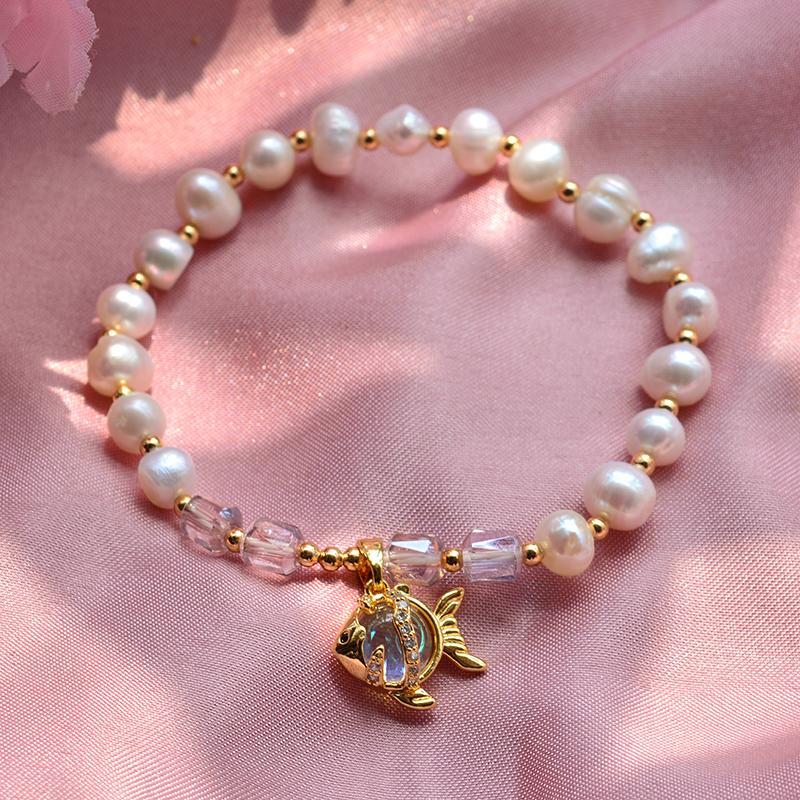 100% Natürliche Süßwasserperle Süßwasserfisch Tier 14K Gold Filled Damen Charm-Armband Für Frauen Geburtstagsgeschenke Kein Verblassen