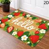 Hello Strawberry Doormat Red Fruit Daisy Floral Border Farmhouse Front Door Welcome Mat