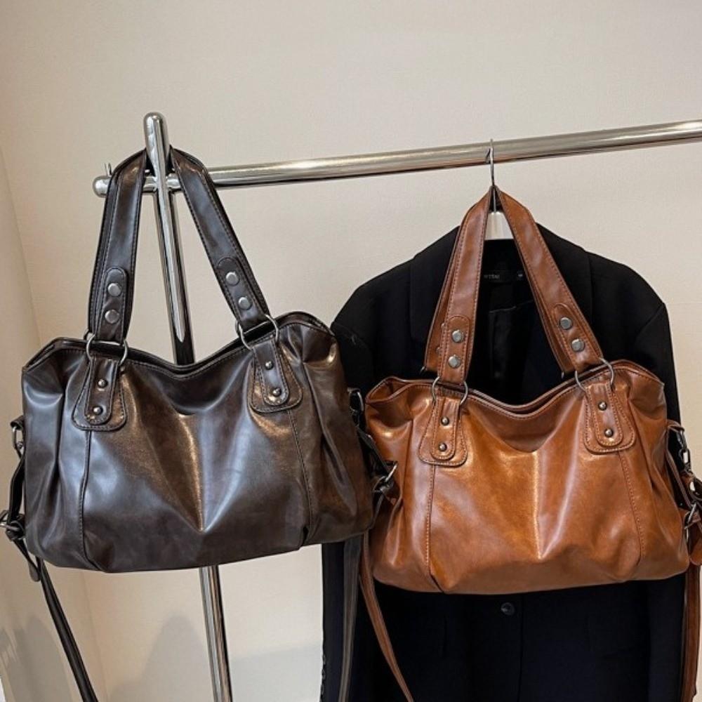 Borsa a Spalla Morbida in PU ad Alta Capacità Borsa Hobo Monocolore Borsa a Mano Vintage per Uso Quotidiano