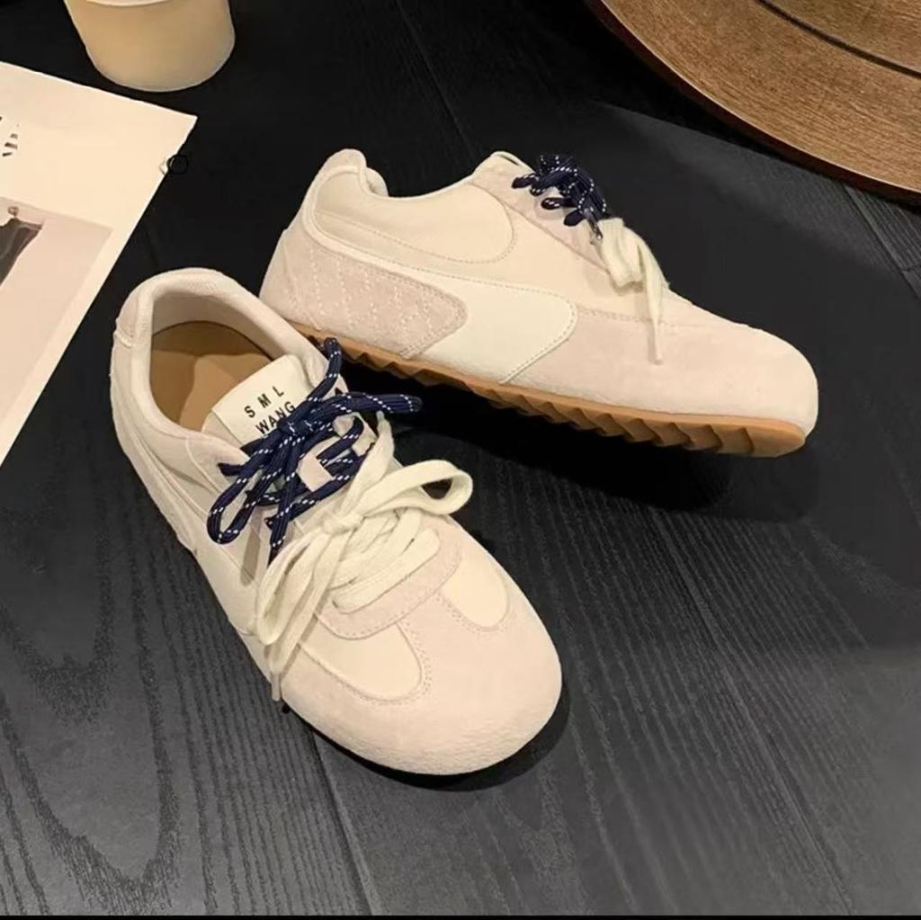 Sneakers women's French retro round head lace-up color matching Forrest Gump shoes comfortable and lightweight niche casual platform German training