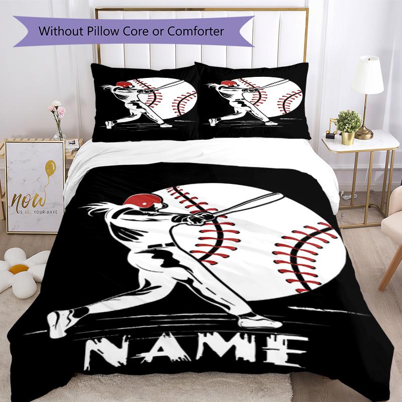 3pcs Custom Name Baseball Bedding Set Duvet Cover Closure Includes 1 Duvet Cover & 2 Pillowcases, Soft and Comfortable for All Seasons.