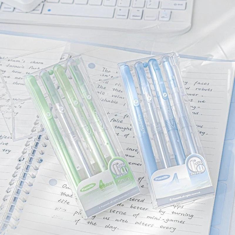 4pcs/set Jelly Clear Retractable Pens Set Stress Relief 0.5mm Black Ink Pens for Students Smooth Writing Exam School Supplies