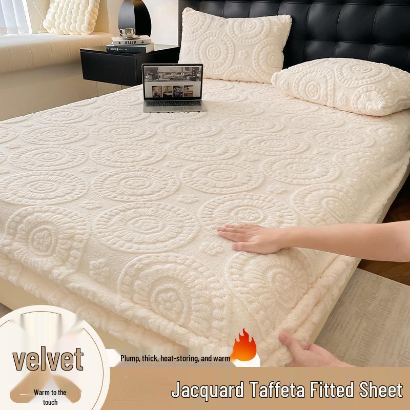G5Z2025 Winter Warm Plush Non-Slip Taffeta Fitted Bed Sheet - Single/Double Size
