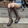 Leather thick heel boots women's 2025 autumn and winter new thick-soled knight boots small belt buckle inner height increase Martin boots
