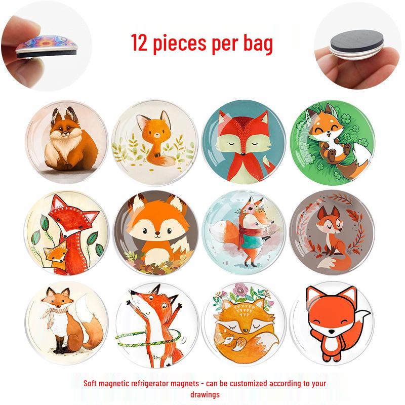 

Трансграничный мультяшный лис стеклянный самоцвет магнит на холодильник и наклейка на доску Set of 12, 25mm Cute Fox Series