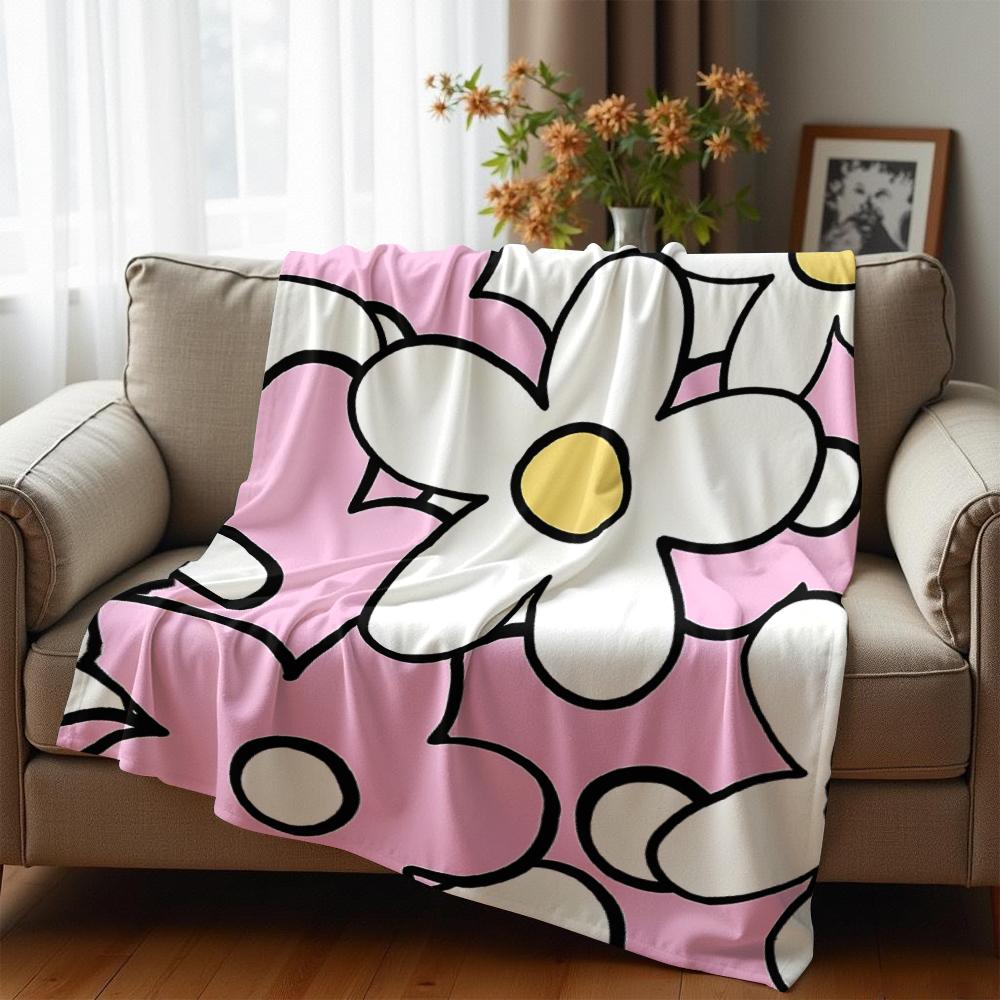 Outline Daisy Mix Cartoon Anime Print Flannel Blanket Soft Warm Throw for Kids Bedroom Sofa Christmas Office Car