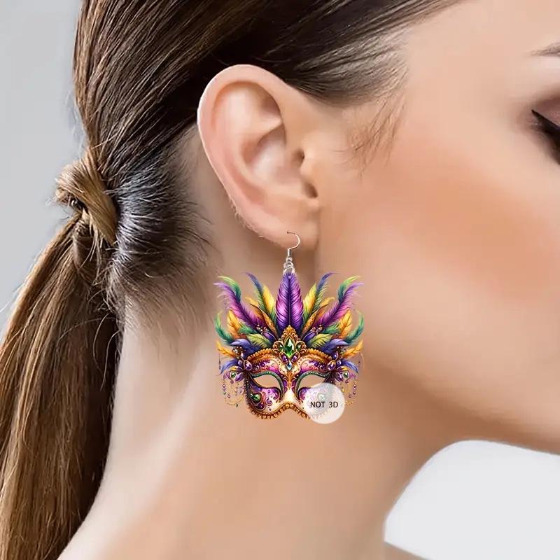 Trendy 2D Acrylic Mask Earrings for Parties and Gatherings