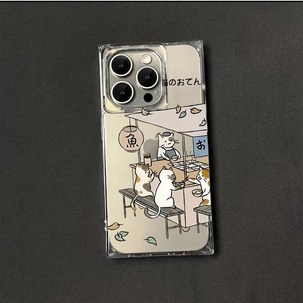 Square Back Tube Protection Clear Case For iPhone 11 14 Pro Max 16 ProMax 15 Plus 12 13 Anti-Oxygen,Cooking Cat Pattern Casing
