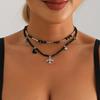 Gothic Plane Pendant Necklace Layer Black Beaded Charm Spikes Necklaces Crystals Cubic Zirconia Faith Jewelry for Women