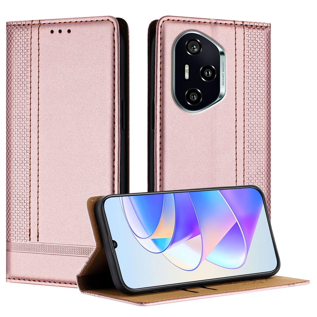 For Honor 400 Case L-Shaped Grid Pattern Leather Stand Phone Cover with Card Slots