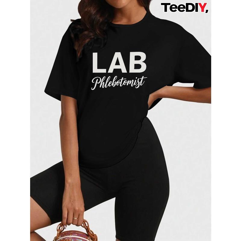 

Women S Workwear T-Shirt - Professional Apparel with LAB Lettering Design, Comfortable Round Neck Short Sleeve, All-Season Casual & Lab-Ready Attire S чёрный