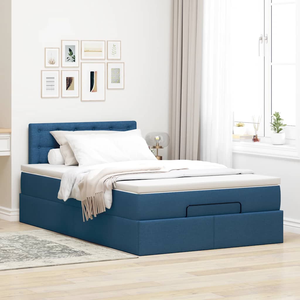 Vidaxl Ottomanen-Bettgestell Mit Matratze, Blau, 120X190 Cm, Stoff