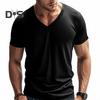Herren Sommer T-Shirt Kurzarm V-Ausschnitt Einfarbig Schnelltrocknend Locker Pullover Mittellanges Oberteil für Sport Büro Dating