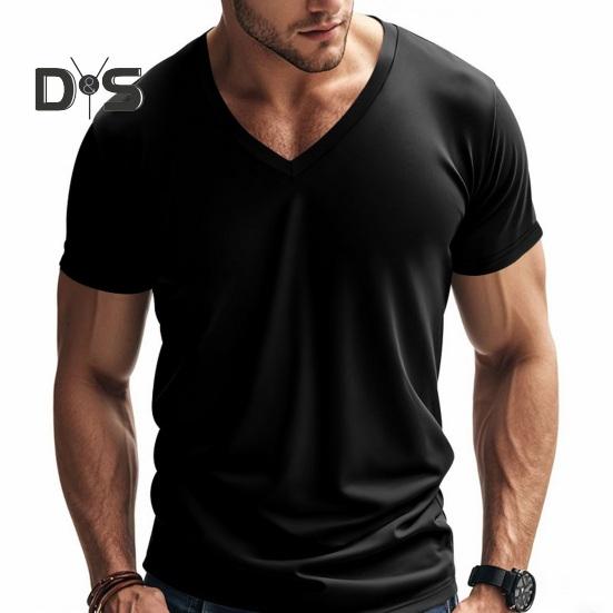 Herren Sommer T-Shirt Kurzarm V-Ausschnitt Einfarbig Schnelltrocknend Locker Pullover Mittellanges Oberteil für Sport Büro Dating
